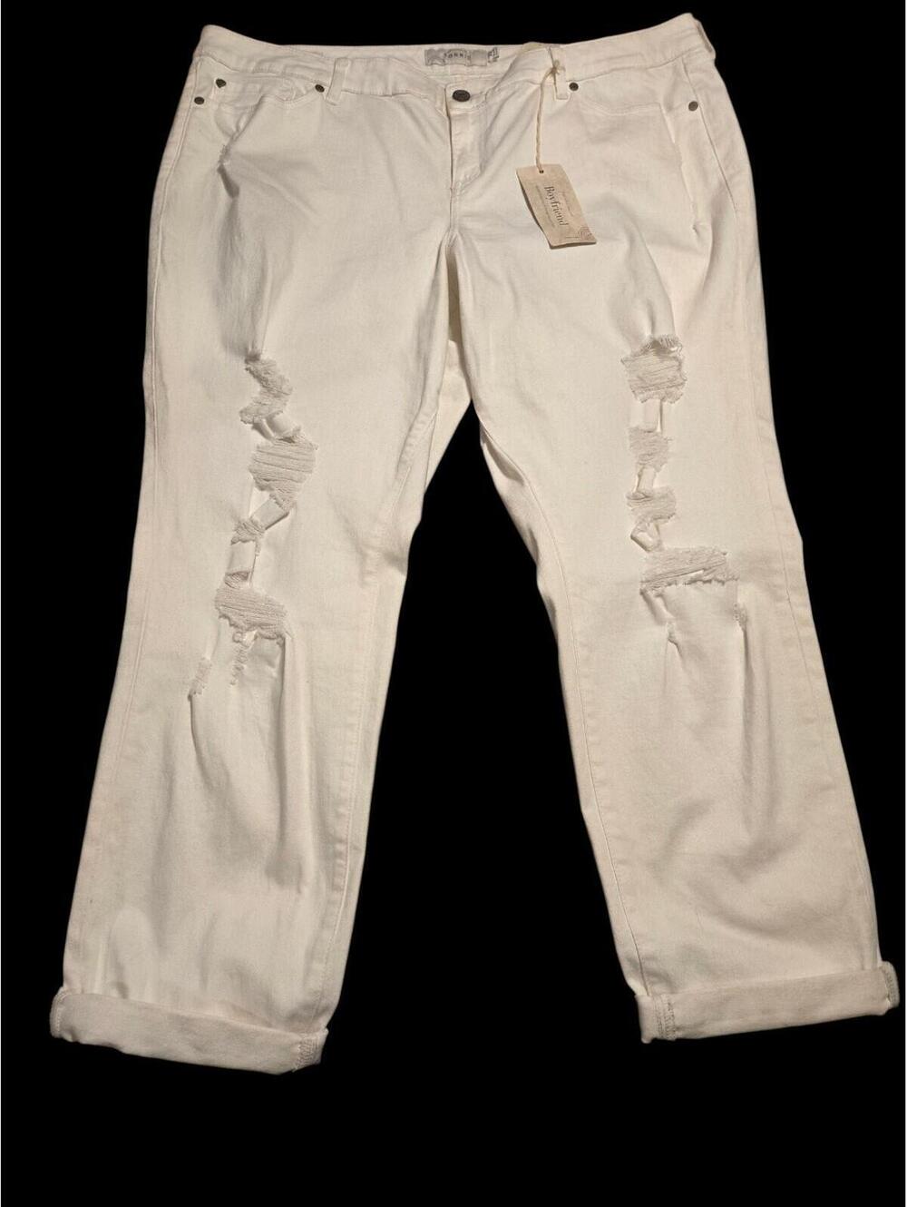 Torrid Vintage Boyfriend Jeans Womens 18 White Distressed Ripped Rolled Hem